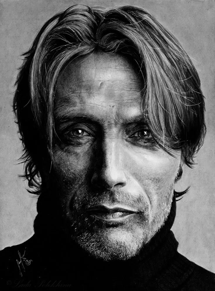 Mads Mikkelsen Black and White Portrait